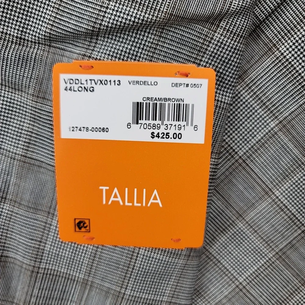 Tallia Slim-Fit Wool‎ Suit Mens 44L 2 Piece Pants 40x32 Cream Brown $600 NEW